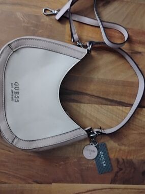 GUESS Blush Pink Mini Crescent Shoulder Bag with Silver-Tone Hardware